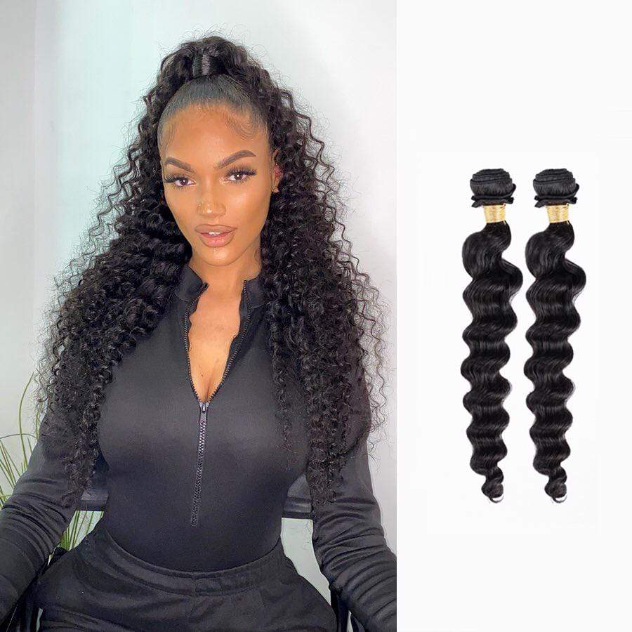 Brooklyn Hair 9A Loose Deep Wave / 2 Bundles Ponytail Look - Brooklyn Hair