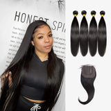 Brooklyn Hair 9A Straight / 4 Bundles with 4x4 Lace Closure Look by Jenny