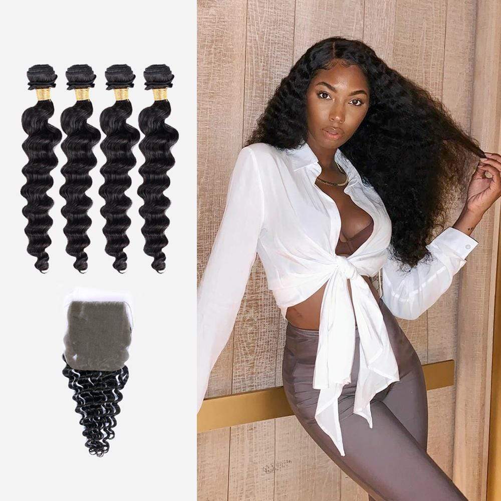 Brooklyn Hair 9A Loose Deep Wave / 4 Bundles with 4x4 Lace Closure Look by Tatiana - Brooklyn Hair