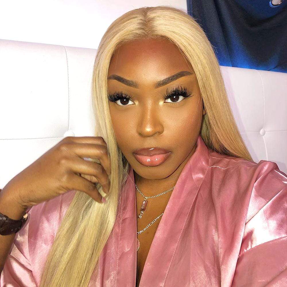 Brooklyn Hair 9A Platinum Blonde #613 Straight / 3 Bundles with 4x4 Lace Closure Look - Brooklyn Hair