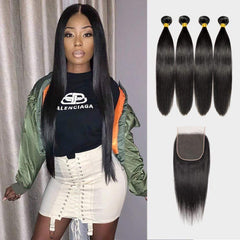 Brooklyn Hair 9A Straight / 4 Bundles with 4x4 Lace Closure Look - Brooklyn Hair