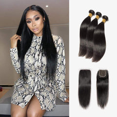 Brooklyn Hair 7A Straight / 3 Bundles with 4x4 Lace Closure Look - Brooklyn Hair