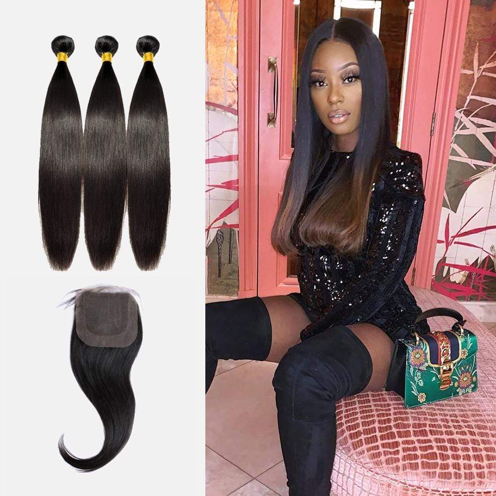 Brooklyn Hair 9A Straight / 3 Bundles with 4x4 Lace Closure Look - Brooklyn Hair