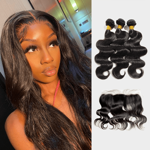 Brooklyn Hair Copy of Brooklyn Hair 9A Body Wave / 4 Bundles with 13x4 Lace Frontal Look