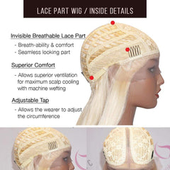 Lace T Part Wig / Platinum Blonde (#613) Bob Straight - Brooklyn Hair