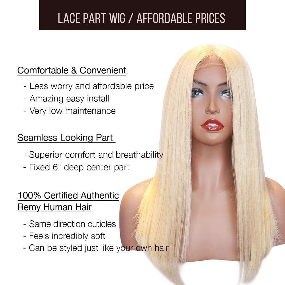 Lace T Part Wig / Platinum Blonde Straight (#613) - Brooklyn Hair