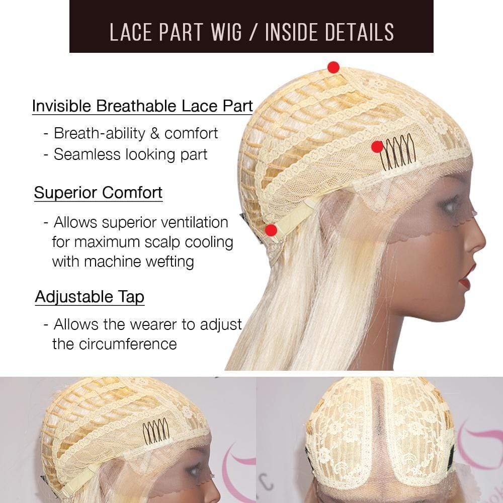 Lace T Part Wig / Platinum Blonde Straight (#613) - Brooklyn Hair