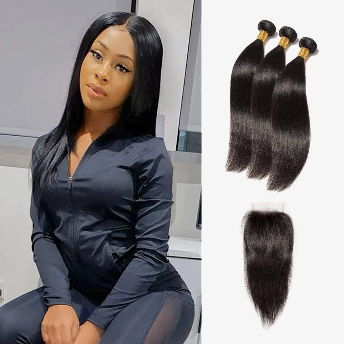 Brooklyn Hair 7A Straight / 3 Bundles with 4x4 Lace Closure Look - Brooklyn Hair