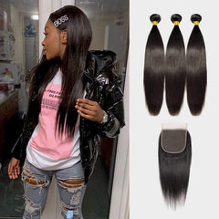 Brooklyn Hair 9A Straight / 3 Bundles with 6x6 Lace Closure Look - Brooklyn Hair