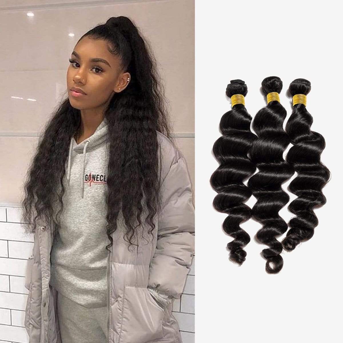 Brooklyn Hair 7A Loose Wave / 3 Bundles Ponytail Look - Brooklyn Hair