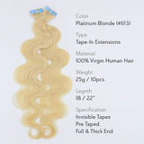 Brooklyn Hair Virgin Blonde Body Wave Tape-In Hair Extensions 22" / Blonde
