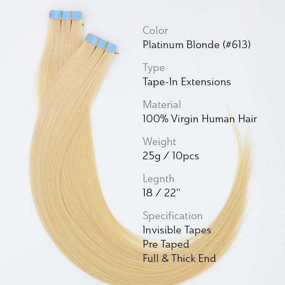 Brooklyn Hair Virgin Blonde Straight Tape-In Hair Extensions 22" / Blonde