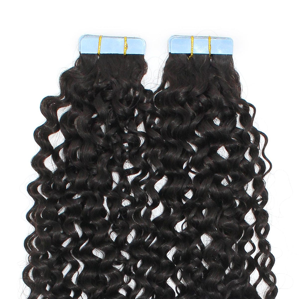 Brooklyn Hair Virgin Bohemian Jerry Curl Tape-In Hair Extensions 22" / Natural Black