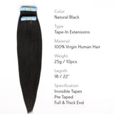 Brooklyn Hair Virgin Straight Tape-In Hair Extensions 22" / Natural Black